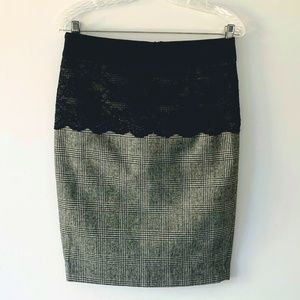 ZARA TWEED WOOL Herringbone Black Lace Skirt Lined Small